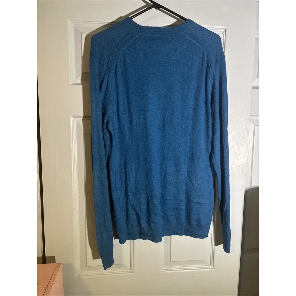 Ted‎ Baker Sweater Men Size 6 XL Wool Blend Knit V-Neck Blue Classic Pullover